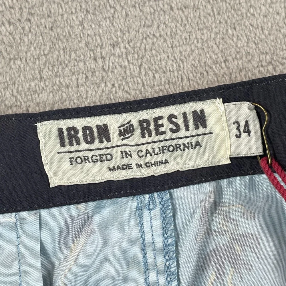 Iron & Resin Board Shorts Men 34x9 Sea‎ Blue Hula Girls Hawaiian Beach NWOT $75